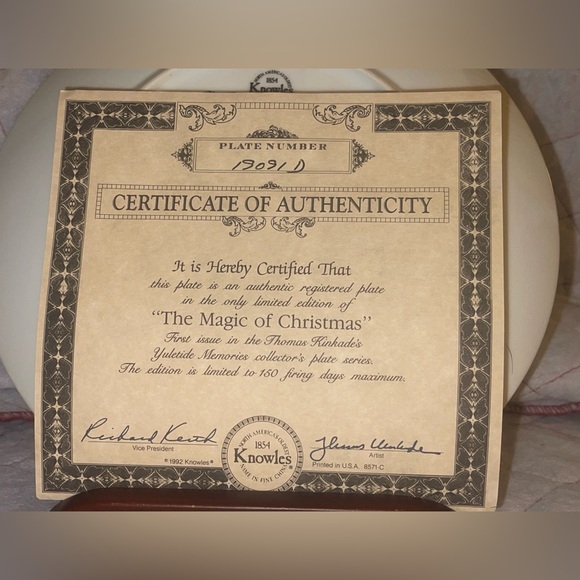 Thomas Kinkade xmas Plate 8” Knowles Numbered Magic Of Christmas 1st Issue - Picture 5 of 6